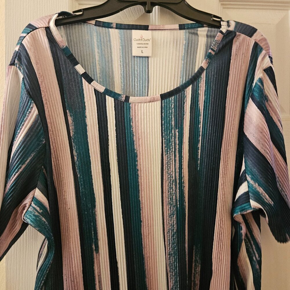 Cuddl Duds super soft lavender Pink Lounge multicolor striped short sleeve large